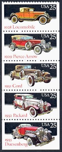 Classic Cars Booklet Pane of 5 Stamps United States, 1988